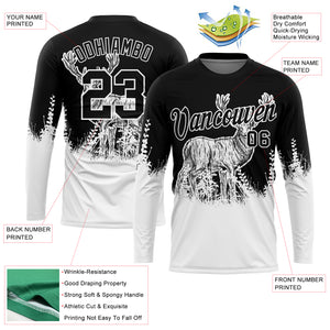 Custom Black White 3D Animal Deer Hunting Long Sleeve Performance T-Shirt