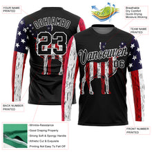 Laden Sie das Bild in den Galerie-Viewer, Custom Black White 3D Animal Deer Hunting American Flag Long Sleeve Performance T-Shirt
