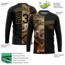 Загрузить изображение в средство просмотра галереи, Custom Black Old Gold 3D Animal Boar Hunting Long Sleeve Performance T-Shirt
