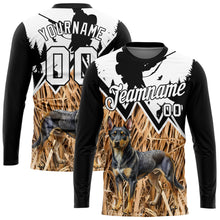 Load image into Gallery viewer, Custom Black White 3D Animal Rottweiler Dog Hunting Tool Gun Hunter Long Sleeve Performance T-Shirt
