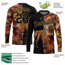 Загрузить изображение в средство просмотра галереи, Custom Black Old Gold 3D Animal Deer Hunting Long Sleeve Performance T-Shirt
