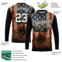 Load image into Gallery viewer, Custom Black White 3D Animal Deer Hunting American Flag Long Sleeve Performance T-Shirt
