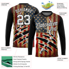 Load image into Gallery viewer, Custom Black White 3D Animal Deer Hunting American Flag Long Sleeve Performance T-Shirt
