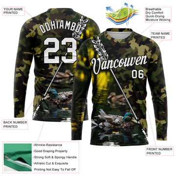 Custom Camo White-Black 3D Animal Duck Hunting Tool Arrow Long Sleeve Performance T-Shirt