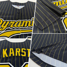 Charger l&#39;image dans la galerie, Custom Black Old Gold Pinstripe Old Gold-White Authentic Baseball Jersey
