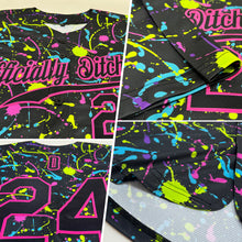 Load image into Gallery viewer, Custom Graffiti Pattern Black-Pink 3D Neon Splatter Authentic Baseball Jersey
