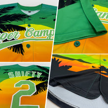 Load image into Gallery viewer, Custom Pea Green Black-White 3D Pattern Design Hawaii Palm Trees And Beach Sunset Authentic Baseball Jersey
