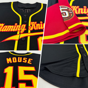 Custom Black Gold-Red Authentic Two Tone Baseball Jersey