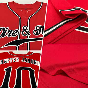 Custom Red Black-White Authentic Baseball Jersey