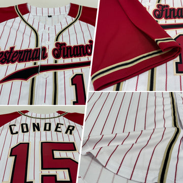 Custom White Crimson Pinstripe Crimson-Cream Authentic Raglan Sleeves Baseball Jersey