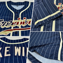 Laden Sie das Bild in den Galerie-Viewer, Custom Navy White Pinstripe Vintage USA Flag-Cream Authentic Baseball Jersey
