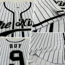 Laden Sie das Bild in den Galerie-Viewer, Custom White Black Pinstripe Black-Gray Authentic Baseball Jersey
