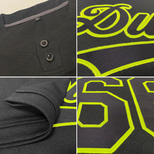 Load image into Gallery viewer, Custom Black Black-Neon Green Two-Button Unisex Softball Jersey
