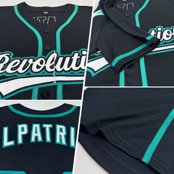 Custom Black White-Teal Authentic Baseball Jersey