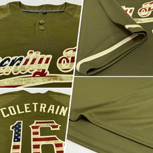 Load image into Gallery viewer, Custom Olive Vintage USA Flag-City Cream Salute To Service Two-Button Unisex Softball Jersey
