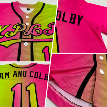 Custom Neon Green Pink-Black Authentic Gradient Fashion Baseball Jersey