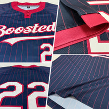 Загрузить изображение в средство просмотра галереи, Custom Navy Crimson Pinstripe White Two-Button Unisex Softball Jersey
