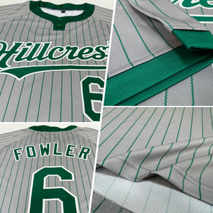 Custom Gray Kelly Green Pinstripe White Two-Button Unisex Softball Jersey