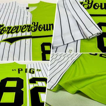 Custom Neon Green White-Black Pinstripe Authentic Split Fashion Baseball Jersey