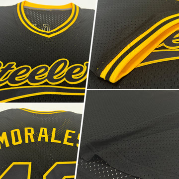 Custom Black Gold Authentic Throwback Baseball Jersey