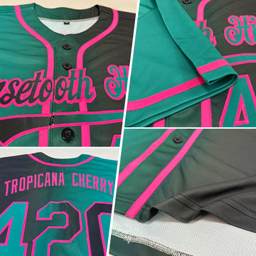 Custom Black Teal-Pink Authentic Gradient Fashion Baseball Jersey