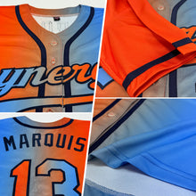 Laden Sie das Bild in den Galerie-Viewer, Custom Electric Blue Orange-Navy Authentic Gradient Fashion Baseball Jersey
