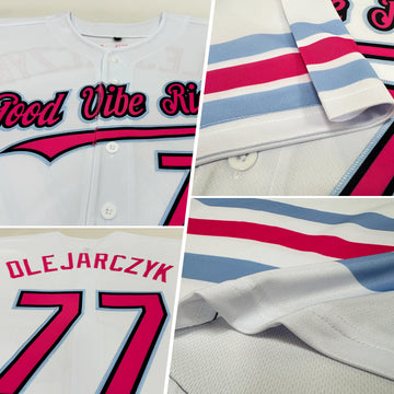 Custom White Pink Black-Light Blue Line Authentic Baseball Jersey