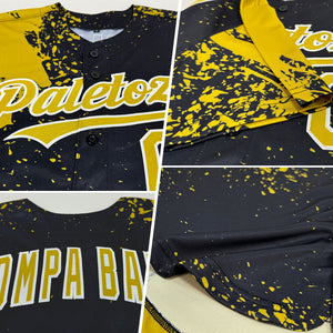 Custom Old Gold Black-White 3D Pattern Design Abstract Brush Stroke Authentic Baseball Jersey