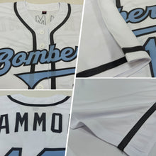 Load image into Gallery viewer, Custom White Light Blue-Steel Gray Authentic Father&#39;s Day Baseball Jersey
