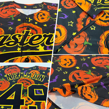 Custom 3D Pattern Halloween Pumpkins Bats Stars Authentic Baseball Jersey