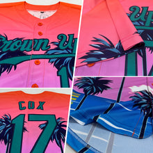 Load image into Gallery viewer, Custom Orange Teal-Navy 3D Pattern Design Sun Beach Hawaii Palm Trees Authentic Baseball Jersey
