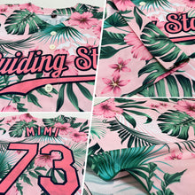 Загрузить изображение в средство просмотра галереи, Custom White Medium Pink-Navy 3D Pattern Design Hawaii Palm Leaves And Flowers Authentic Baseball Jersey
