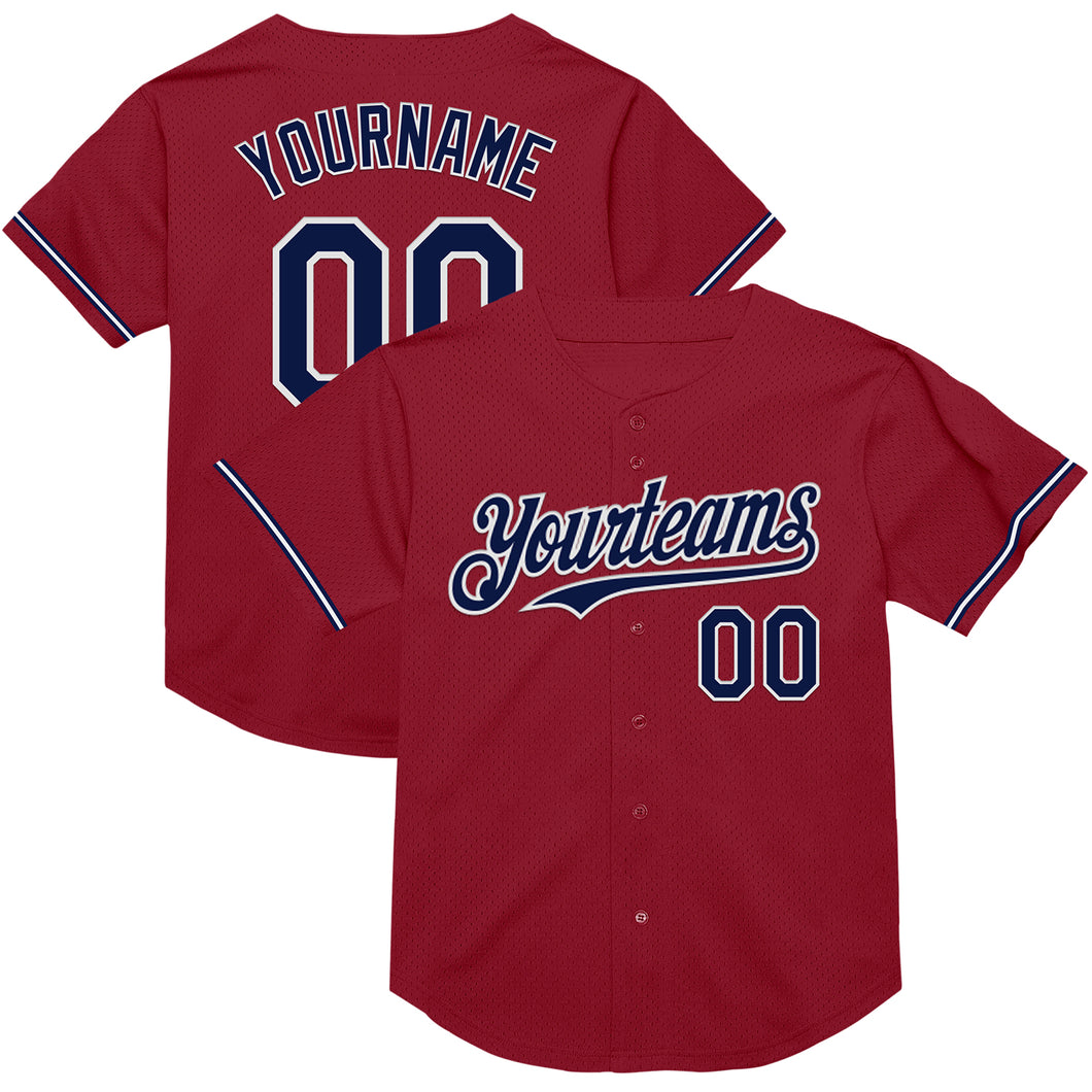 Custom Maroon Navy-White Mesh Authentic Throwback Baseball Jersey