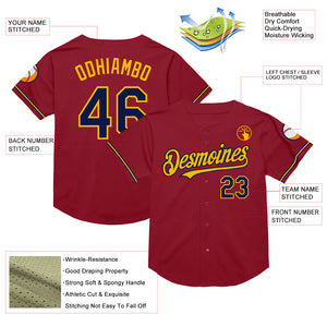 Custom Maroon Navy-Gold Mesh Authentic Throwback Baseball Jersey