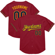 Load image into Gallery viewer, Custom Maroon Navy-Gold Mesh Authentic Throwback Baseball Jersey
