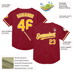 Custom Maroon Yellow-White Mesh Authentic Throwback Baseball Jersey