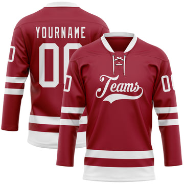 Custom Maroon White Hockey Lace Neck Jersey