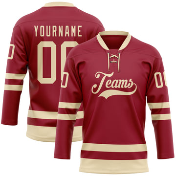 Custom Maroon Cream Hockey Lace Neck Jersey