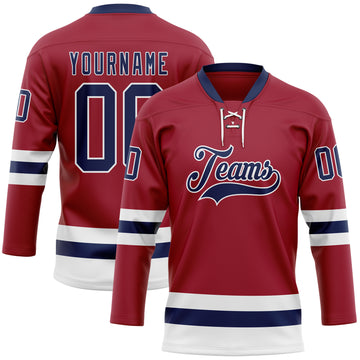 Custom Maroon Navy-White Hockey Lace Neck Jersey