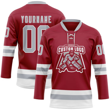 Custom Maroon Gray-White Hockey Lace Neck Jersey