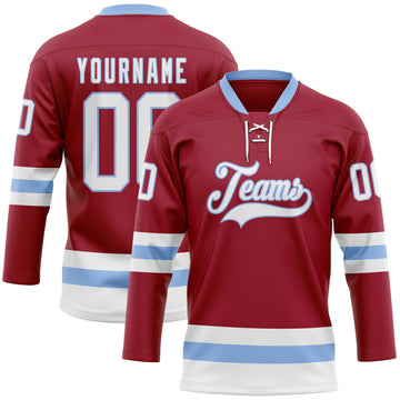 Custom Maroon White-Light Blue Hockey Lace Neck Jersey