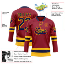 Laden Sie das Bild in den Galerie-Viewer, Custom Maroon Navy-Gold Hockey Lace Neck Jersey
