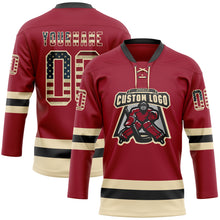 Charger l&#39;image dans la galerie, Custom Maroon Vintage USA Flag Cream-Black Hockey Lace Neck Jersey
