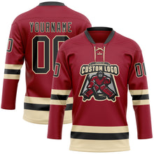 Charger l&#39;image dans la galerie, Custom Maroon Black-Cream Hockey Lace Neck Jersey
