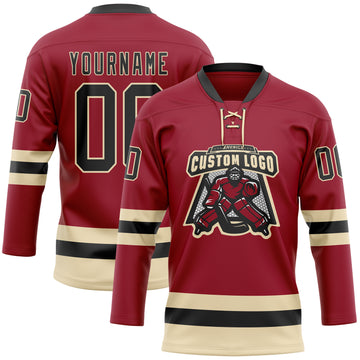 Custom Maroon Black-Cream Hockey Lace Neck Jersey