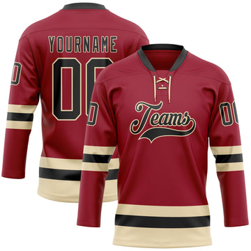 Custom Maroon Black-Cream Hockey Lace Neck Jersey