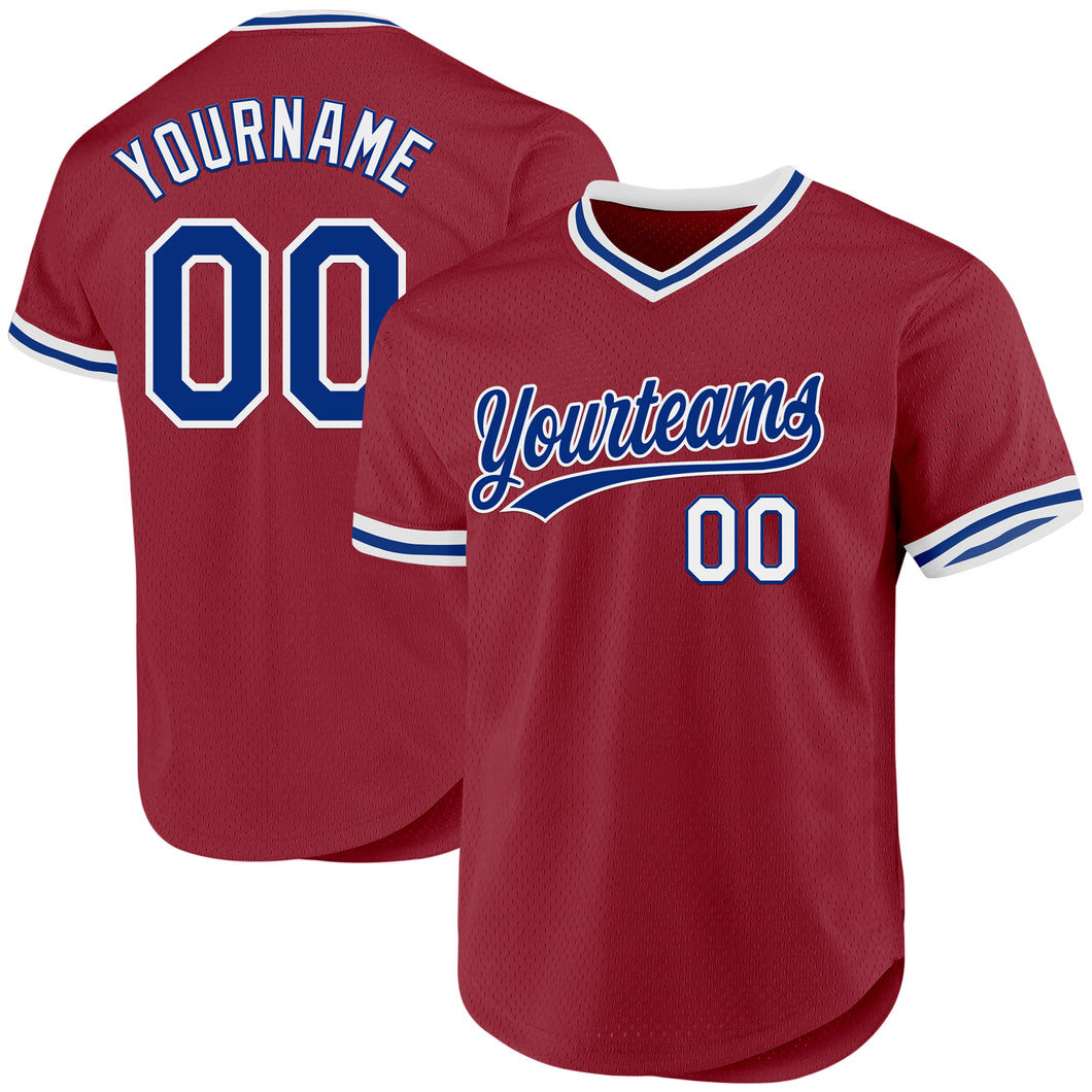 Custom Maroon Royal-White Authentic Throwback Baseball Jersey