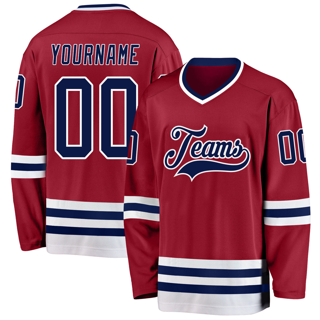 Custom Maroon Navy-White Hockey Jersey