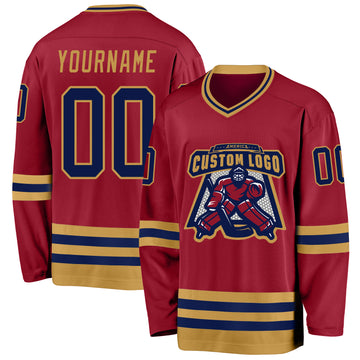 Custom Maroon Navy-Old Gold Hockey Jersey