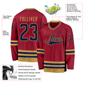 Custom Maroon Navy-Old Gold Hockey Jersey